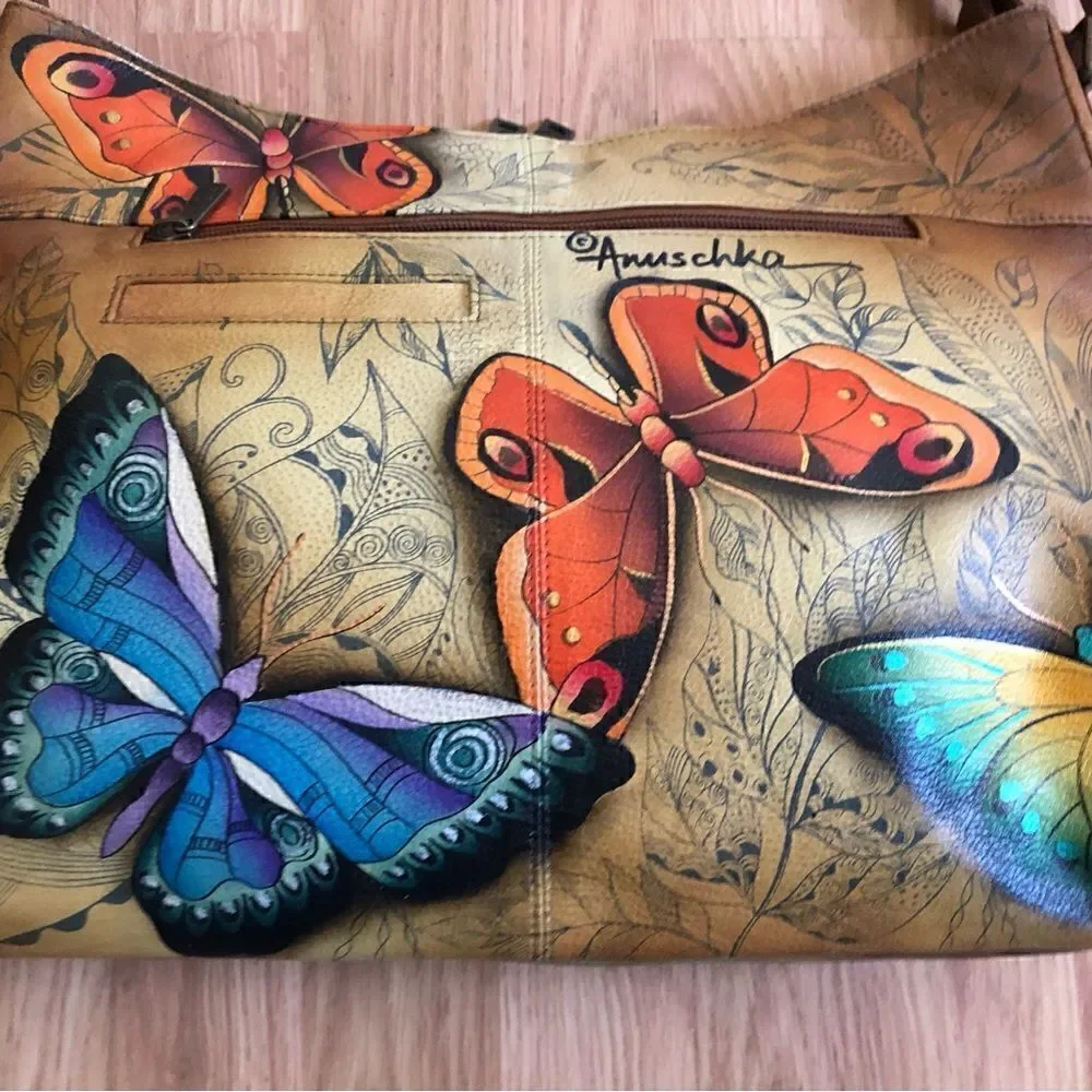 NWT ANUSCHKA India Hand-Painted Leather Butterfly Purse Shoulder Bag - Picture 6 of 15
